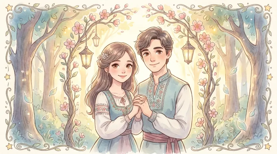OurTale AI로 만든 동화책 스타일의 커플 일러스트